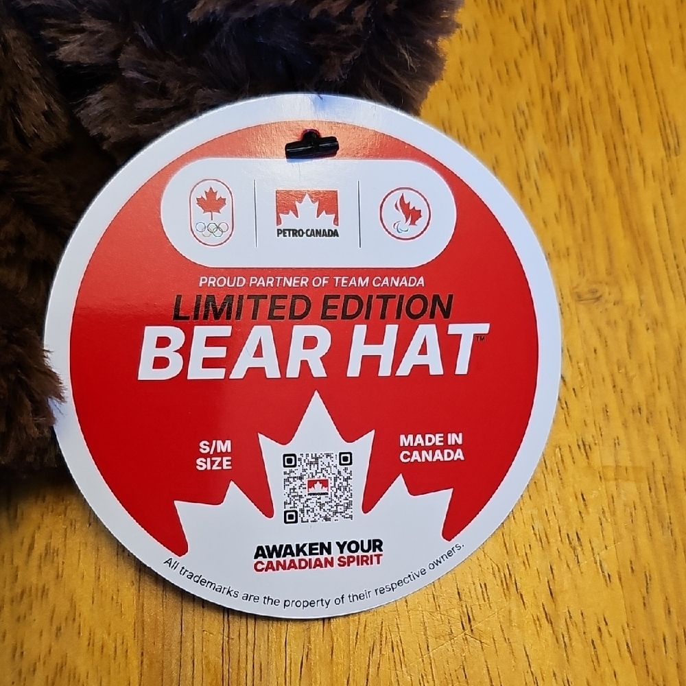 Petro-Canada Bear Hat - Brown Faux Fur with Red Buffalo Plaid Lining - Picture 2 of 8